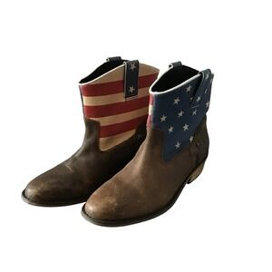 Santa Fe Boot Co Women's 8M USA Flag Boots Leather Upper Western Cowgirl Rancher